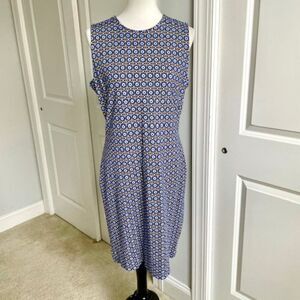 J. McLaughlin Brown and Blue Geometric Sleeveless Dress Size Large